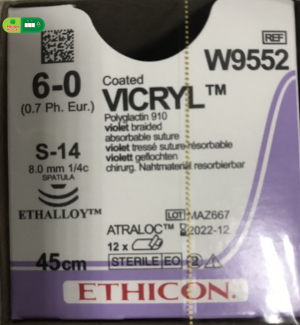 Chỉ phẫu thuật Vicryl 6-0, 45cm, S-14 8.0mm, 1/4c W9552